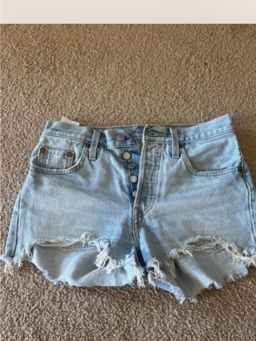 Levi's Light Blue Button-Fly Distressed Denim Shorts